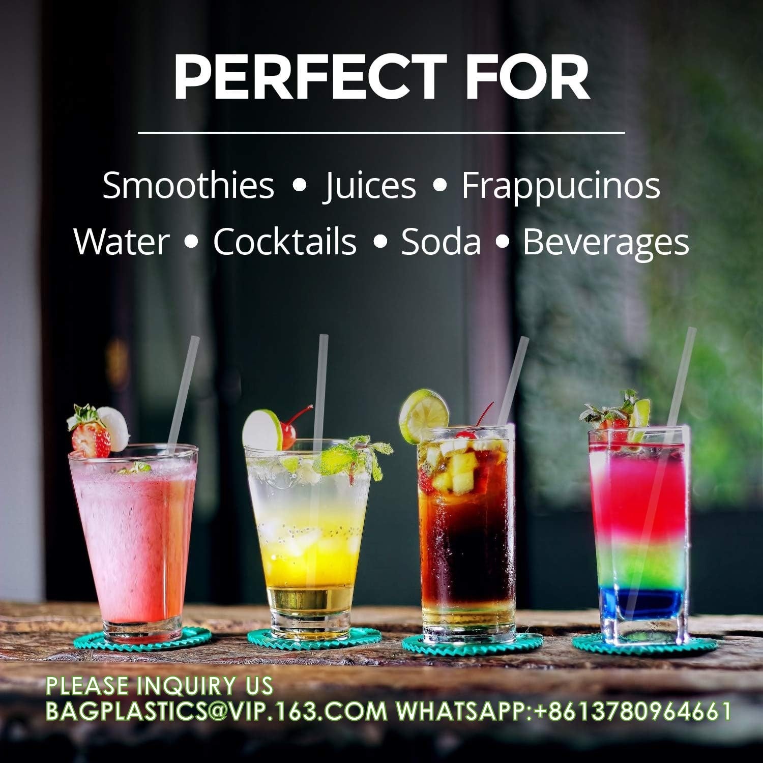 Compostable Straws 7 3/4 Inch Long - Clear Disposable Straws, Eco Friendly Drinking Straw For Milkshake Smoothies