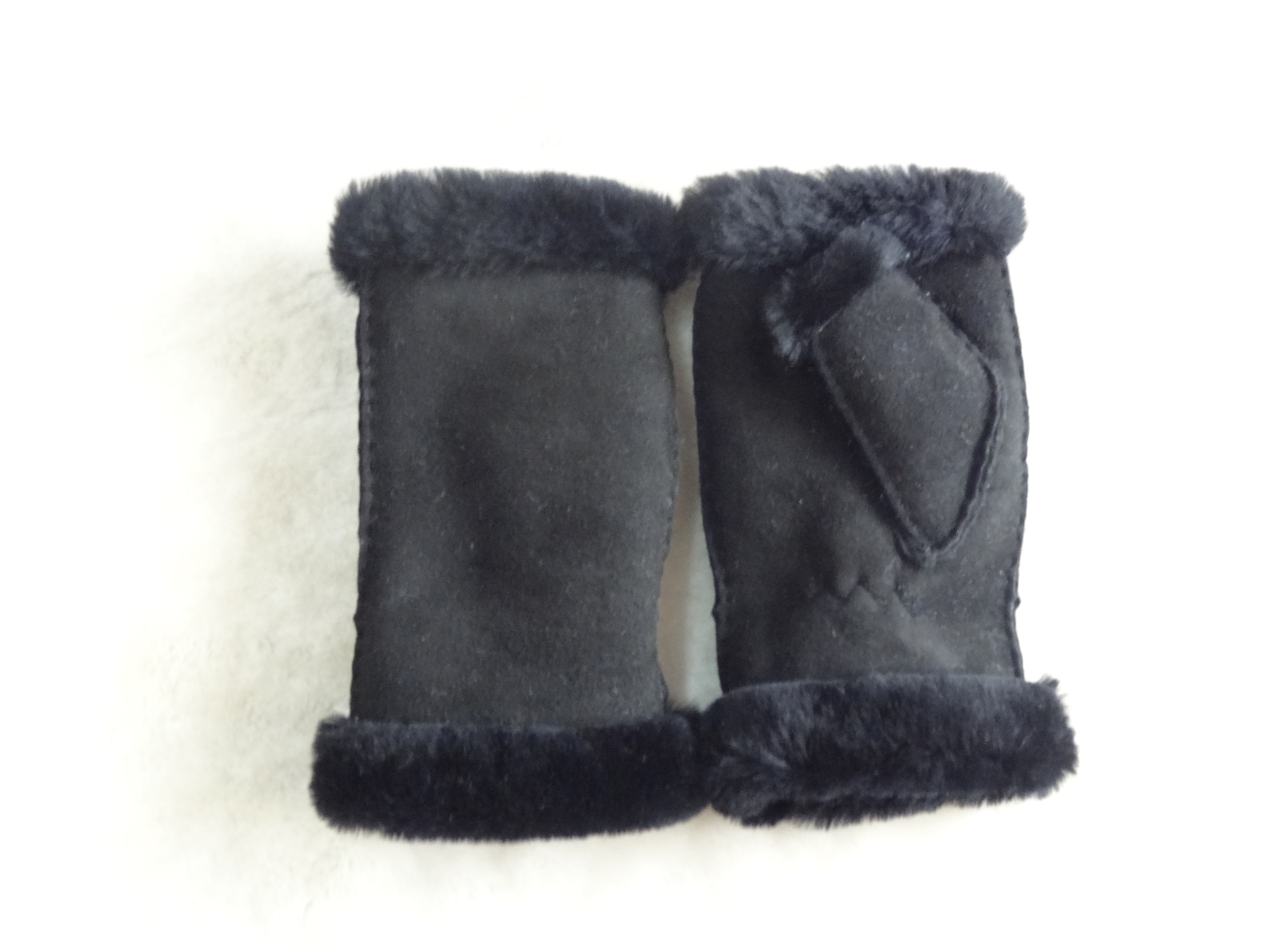 Stock Ladies Lambskin Gloves with Curly Fur Trim Cuff Shealring Sheepskin Fingerless Gloves