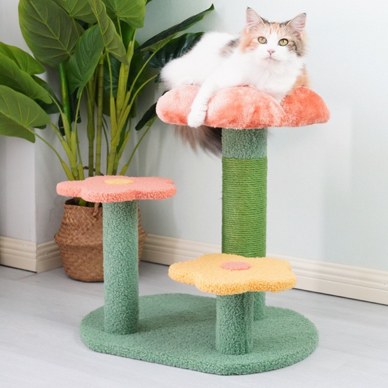 Cat post with bed on top