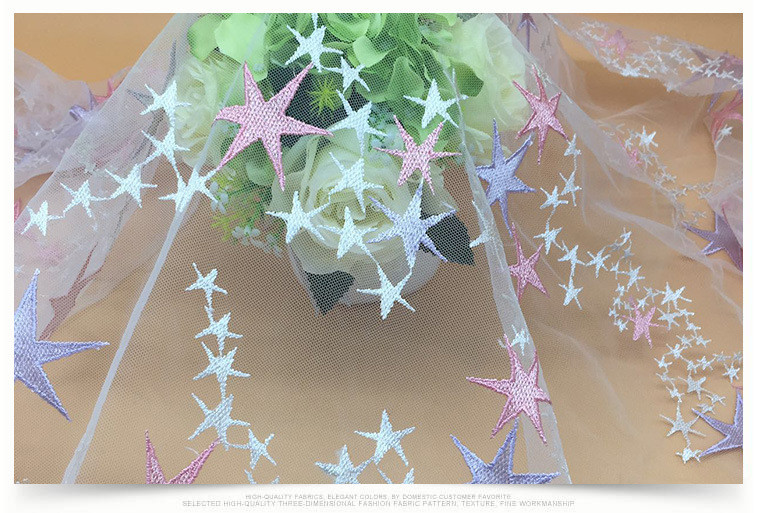 2018 summer new style mesh based Star embroidery lace fabric /children'dress fabric
