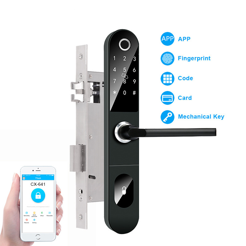 5 In 1 Keyless Fingerprint Aluminum Sliding Door Lock European Standard For Office