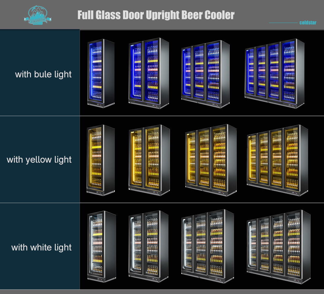 Auto Defrost Glass Sliding Door Upright Bottle Cooler For Bar & Coffee Shop
