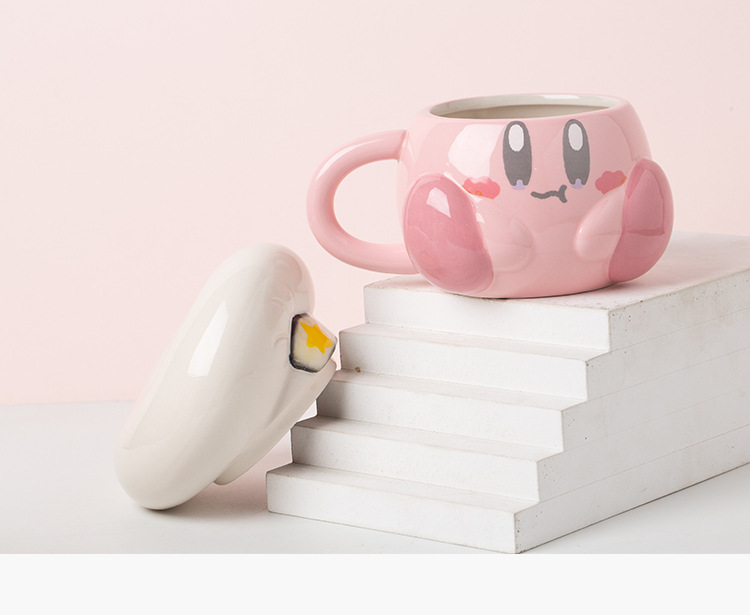 Cute Pink Cartoon Chef Kirby Ceramic Mug Navy Hat 3D Ceramic Coffee Mug for Christmas Holiday Gift