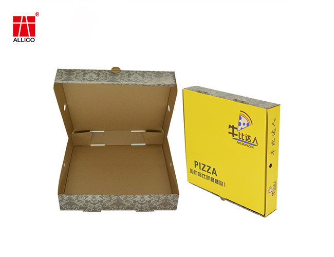 Yellow B Flute Cardboard Box , Bakery Plain Pizza Boxes 12 Inch