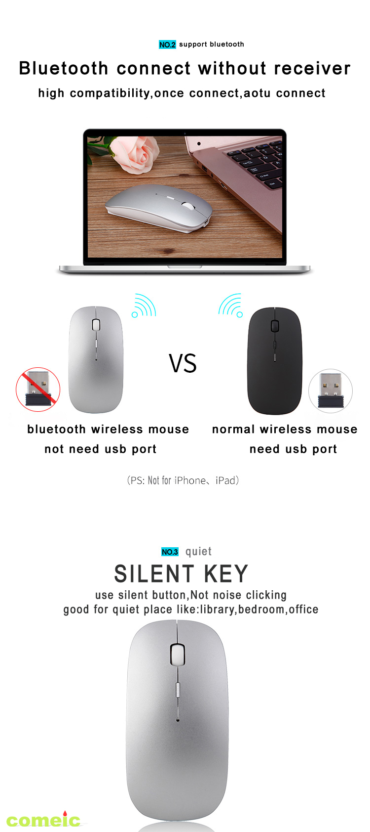 Factory sell wireless bluetooth mouse rechargeable mini usb 3d optical computer wireless mouse withbroardcom chipset