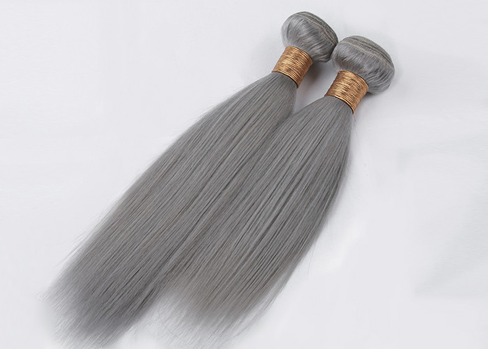 Silver Grey 100% Virgin Human Hair Extensions Double Machine Weft No Tangling