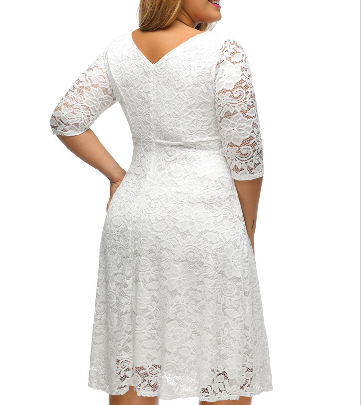 Fashion empire waist sexy women lace overlay plus size midi dress