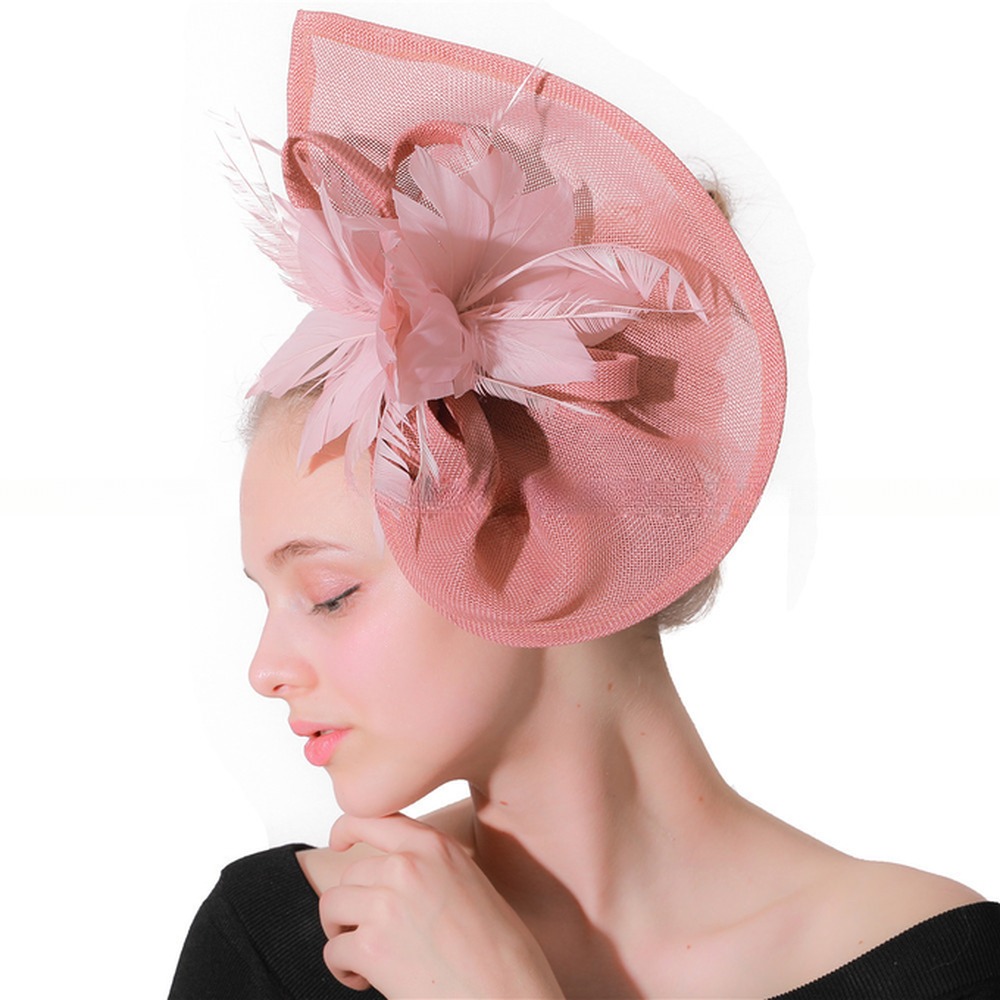 Party Decoration Sinamay Fascinator featuring Goose Feather and Wire Accessory Detail