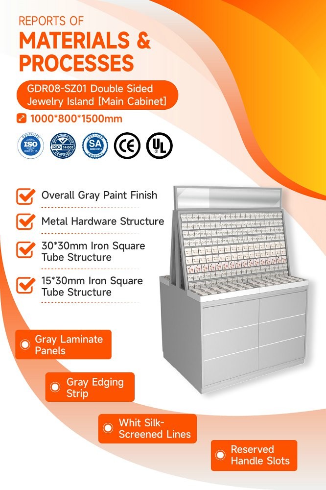 GDR08-SZ01 Retail Display Shelf with Gray Edging Strip and Adjustable Mirror for Cosmetics Retail Stores