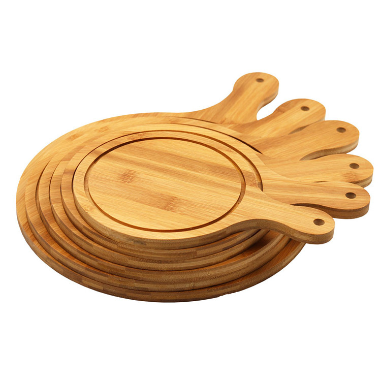 Wood Handle 7'' 9'' Bamboo Pizza Plate Customized Paddle Cutting Board