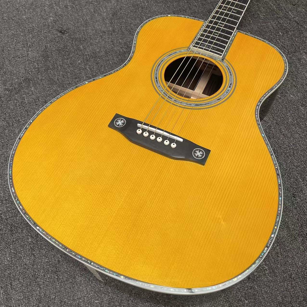 Custom Logo on Headstock, Solid Spruce OM Body Solid Rosewood Back Side Acoustic Electric Guitar Abalone Binding