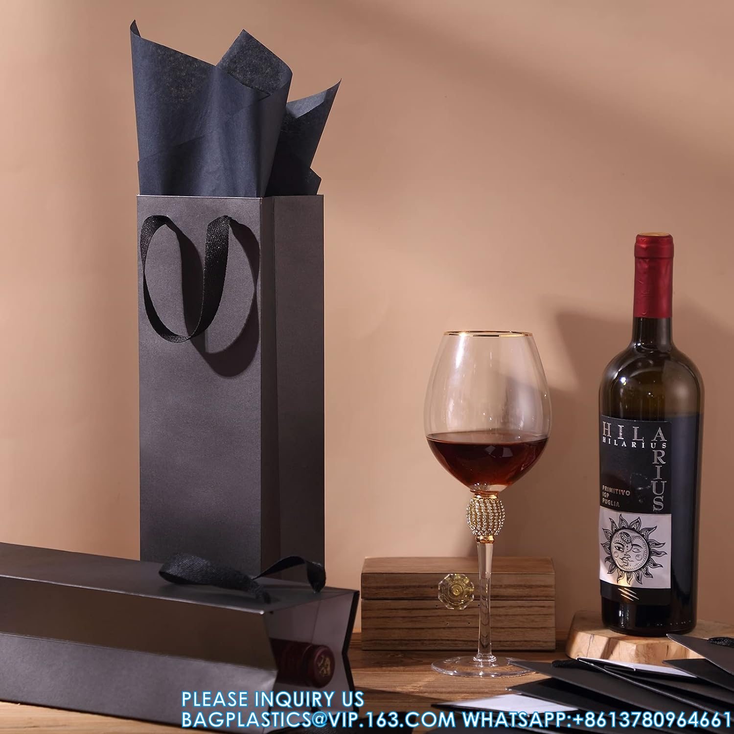 Paper Wine Bag Wine Bottle Bag Holder With Handles With Kraft Tissue Paper Retail Wine Bag For Christmas Holiday