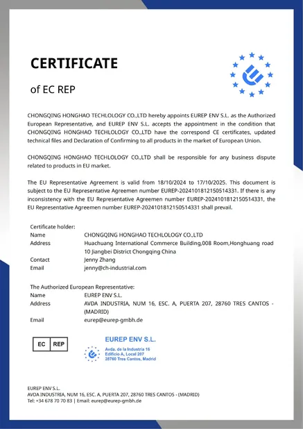 Chongqing Honghao Technology Co., Ltd. Certifications