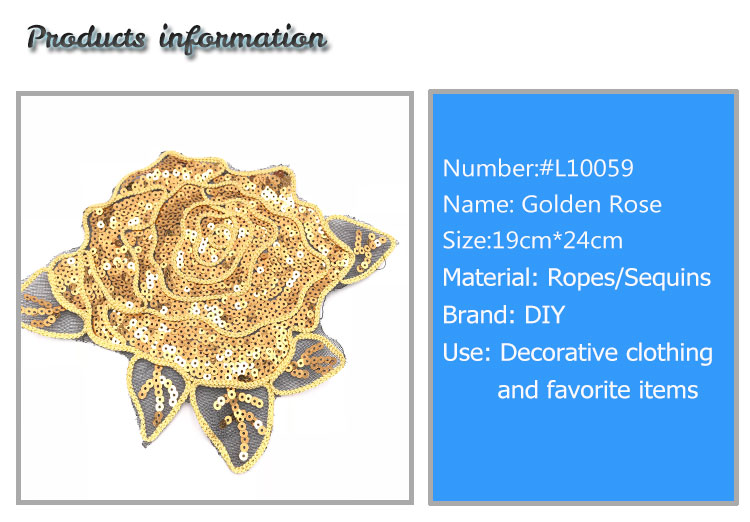 Gorgoes Golden Floral Sew On Patches , Shiny Rose Embroidery Patch For Garment