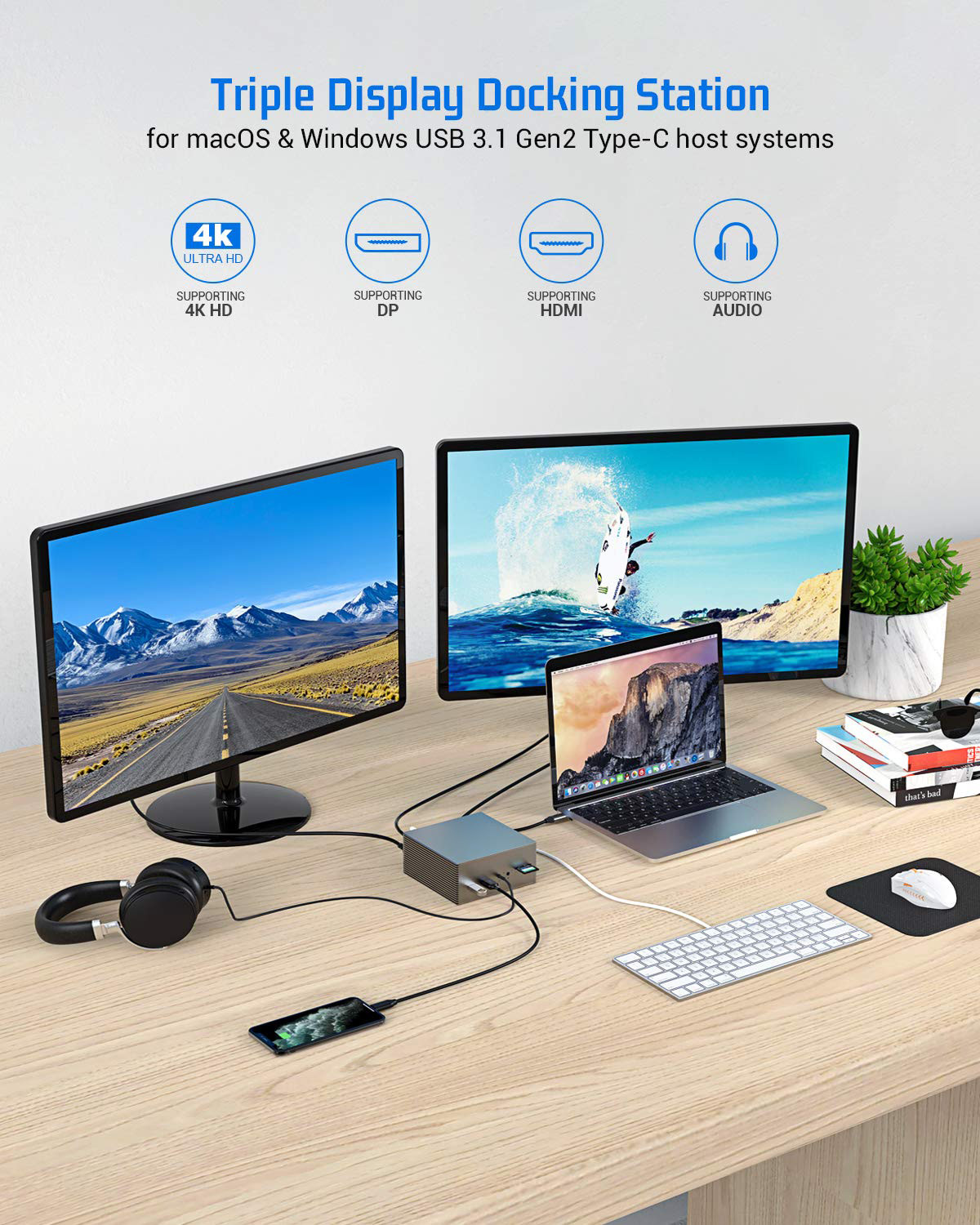 15 In 1 Dual Usb C Docking Station 4k 60hz Type C SD 104Mb RJ45 1000M USB 3.0 For Laptop