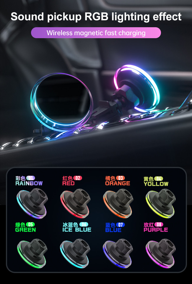 Stable And Versatile Iphone Car Charger With Magnetic Wireless Charging And RGB Light Customization
