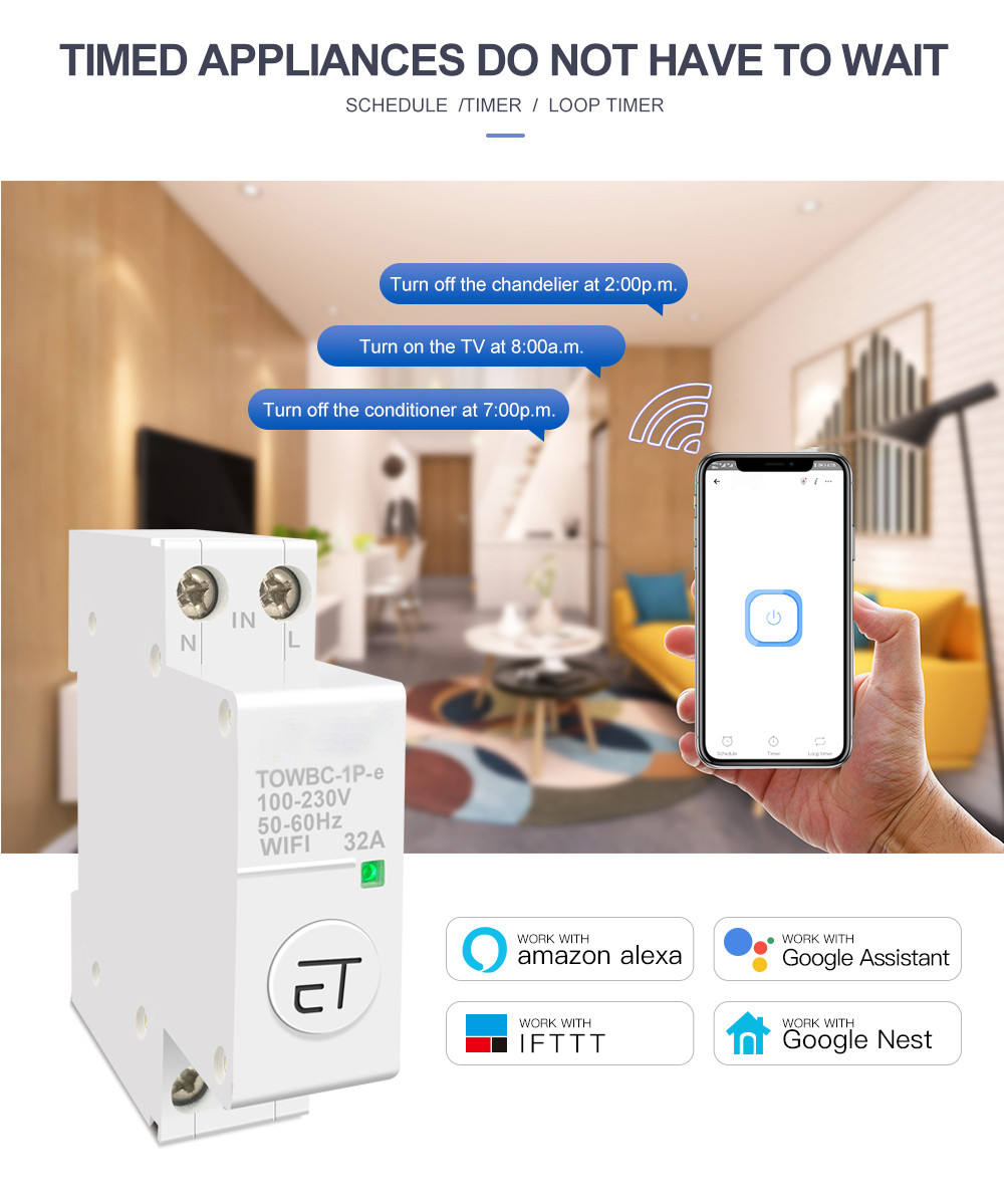 Din Rail WIFI Circuit Breaker Switch Remote Voice Control by Ewelink APP for Home mcb timer 110V 220V 380V