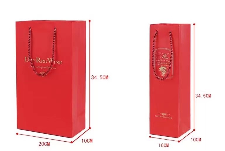 Custom CMYK Print Multicolor Wine Bottle Paper Bags 20*10*34.5cm