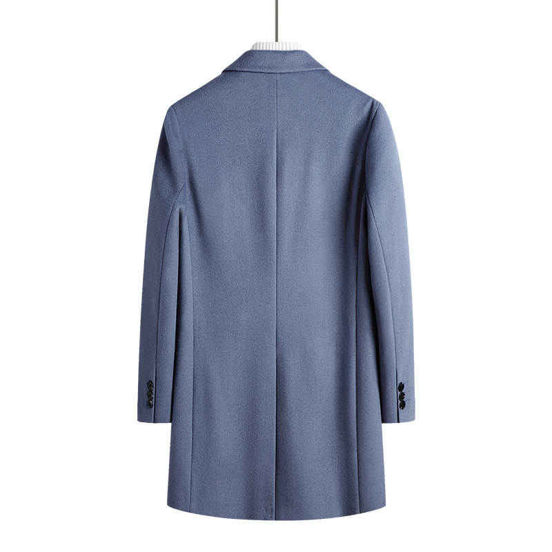 Wool Jacket Coat Australasian Wool Single Breasted Long-Sleeve Plush Peacoat for Men