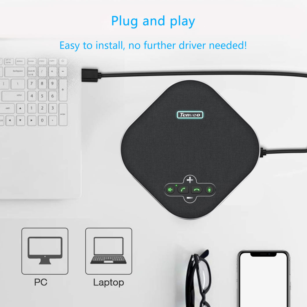 Bluetooth Mobile Conference Phone, Portable USB Speakerphone for Conferencing