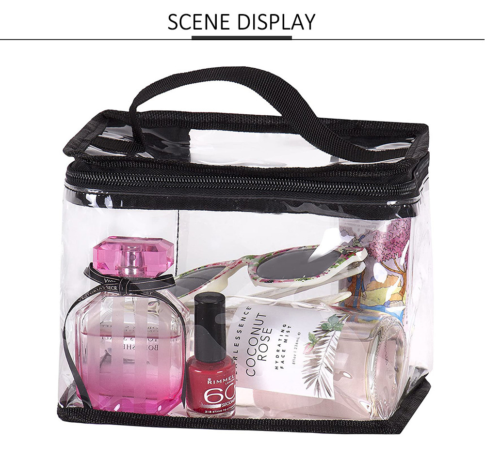 Transparent PVC Cosmetics Toiletry Bag with Top Handle for Toiletries