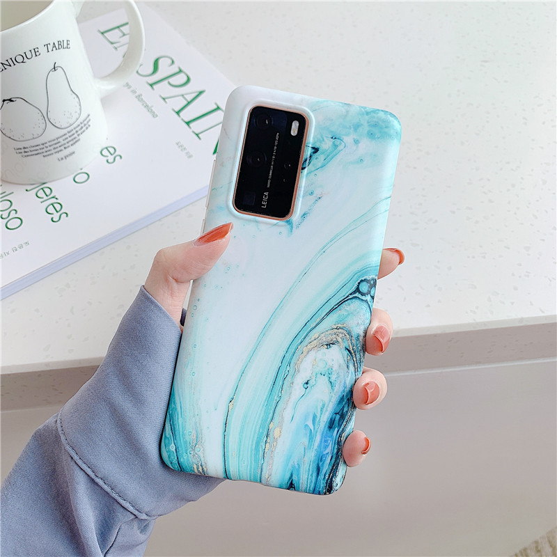 Anti Fall Marble Phone Case TPU Full Wrapped Glossy IMD Cover For Huawei