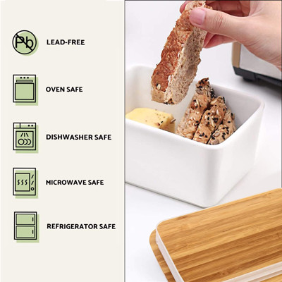 White Ceramic Butter Dish With Lid And Knife For Kitchen Counter