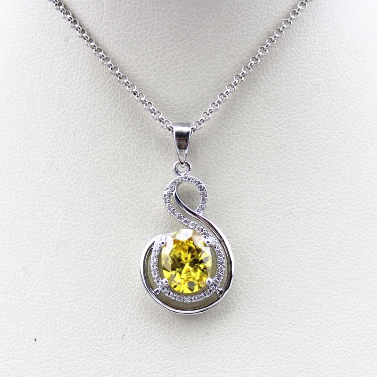 925 Silver Jewelry 8mmx10mm Yellow Citrine Cubic Zircon Pendant(PSJ0412)