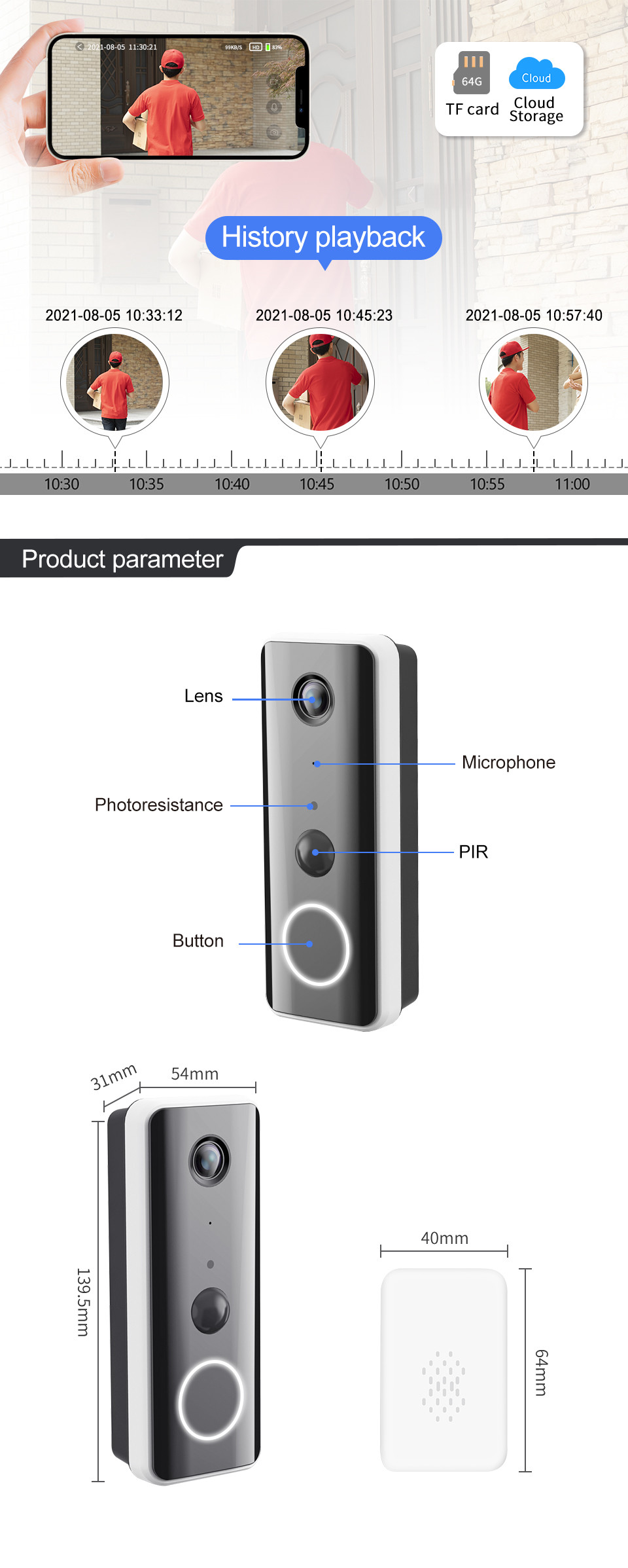 1080P WIFI Wireless Video Doorbell Camera Video Intercom With Chime