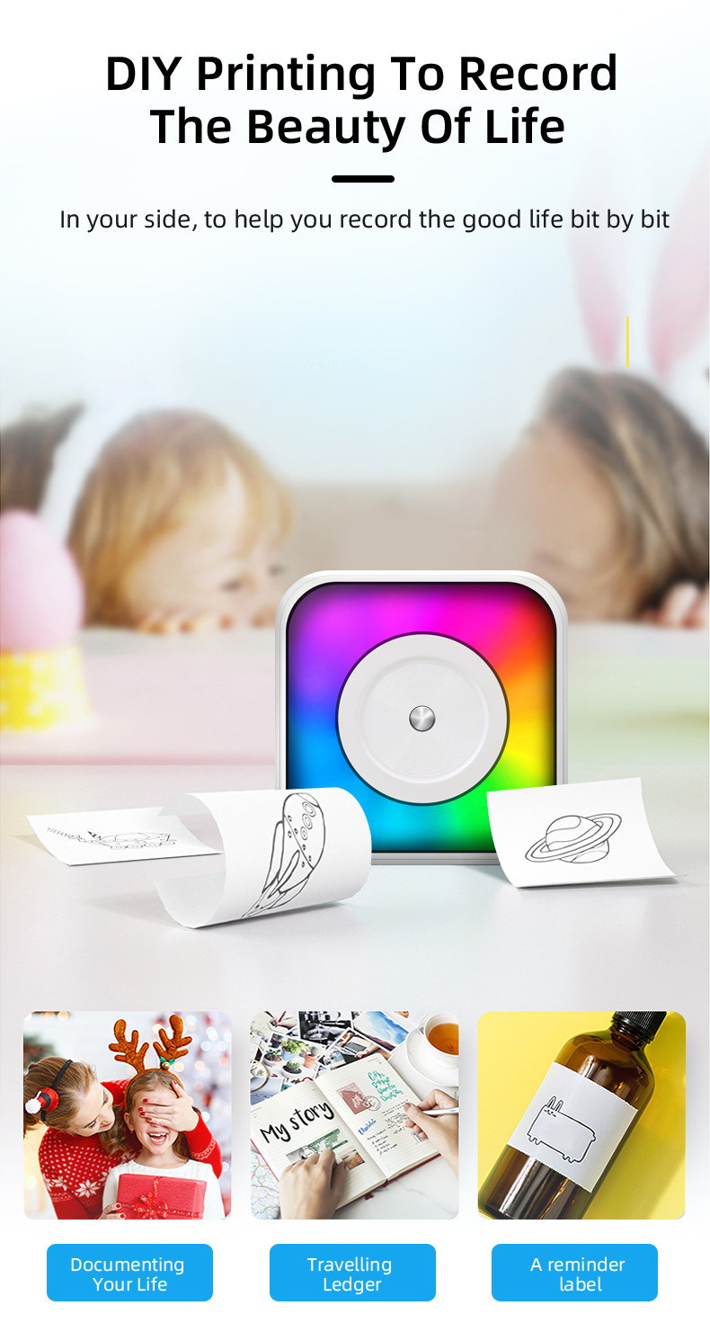 OEM Portable Thermal Papers Mini Inkless Printer For IOS Android