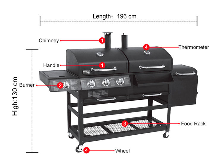 Multi-Functional Barbeque Broiler Gas Propane Grill Stove Charcoal BBQ Grill for Outdoor Cooking