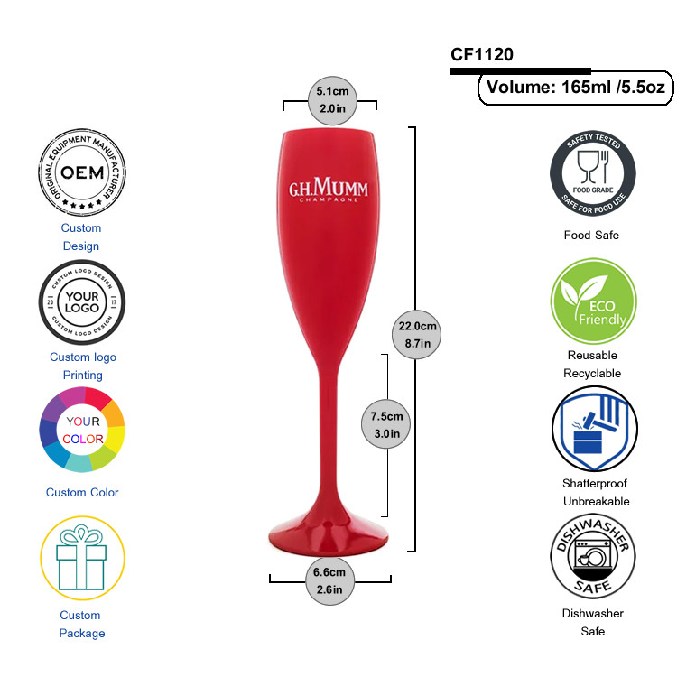 Biodegradable PLA 5.5Oz Tritan Plastic Champagne Flutes Glass Drinkware