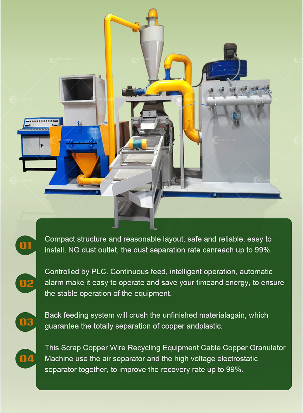 99% Sorting Rate Copper Granulator Recycling Machine with 100% Pure Copper and Plastic
