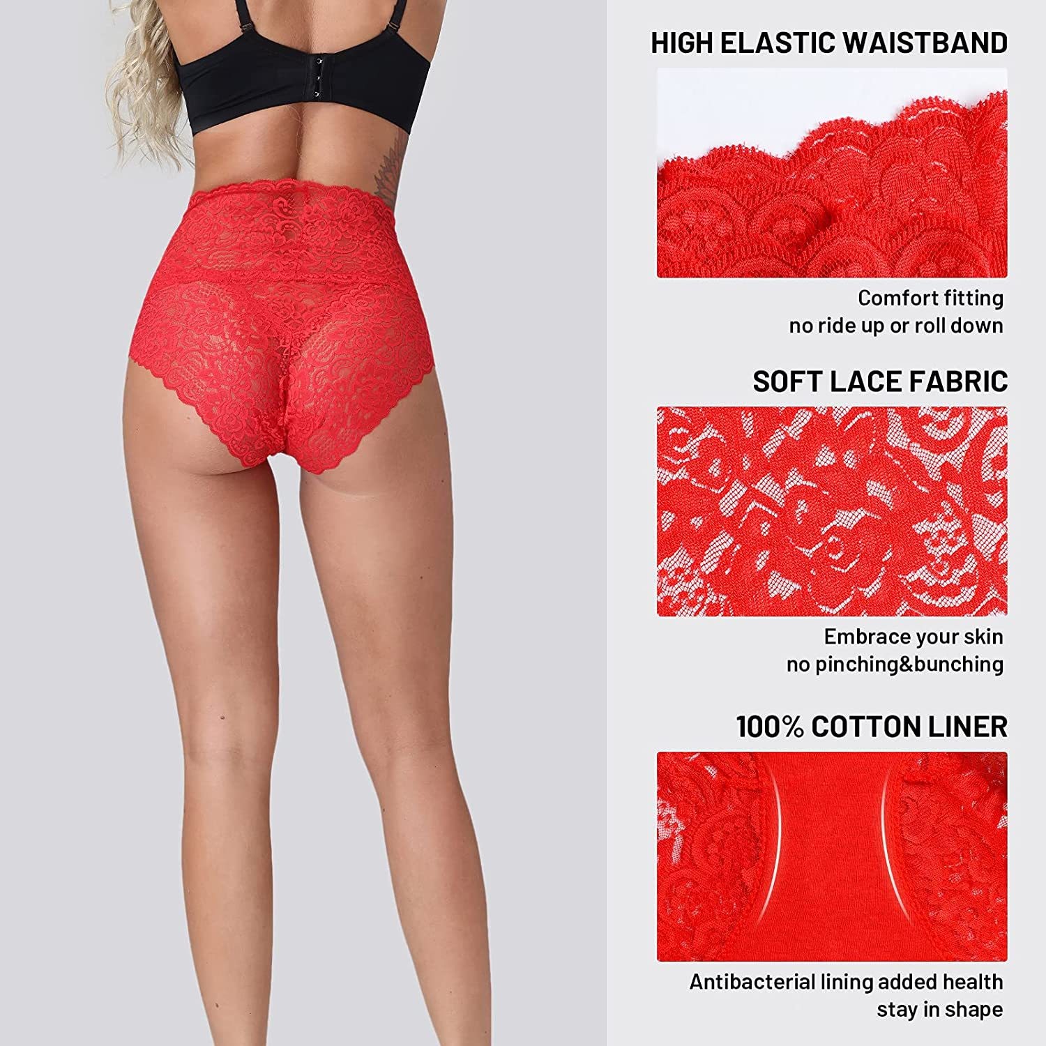 Womens High Waisted Lace Panties Plus Size Sexy Underwear Brief Hipster Panties