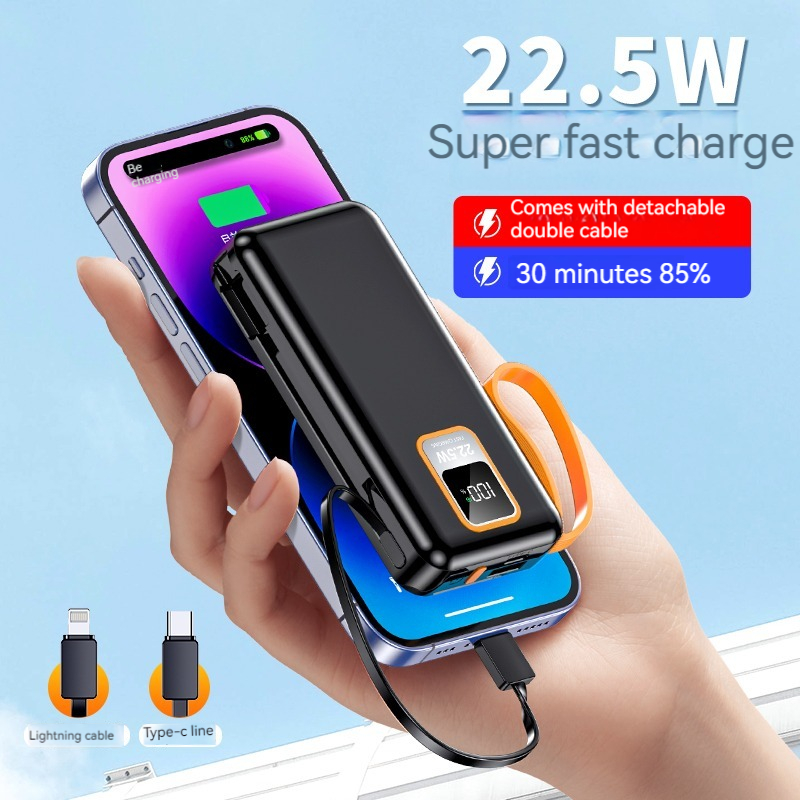Mobile Phones Devices 10000mAh PD Power Charger Portable Outdoor Power Banks with Cable