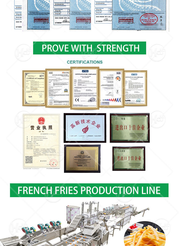 Fried Potato Chips Production Line 300kg Frozen Potato Fries Assembly Line