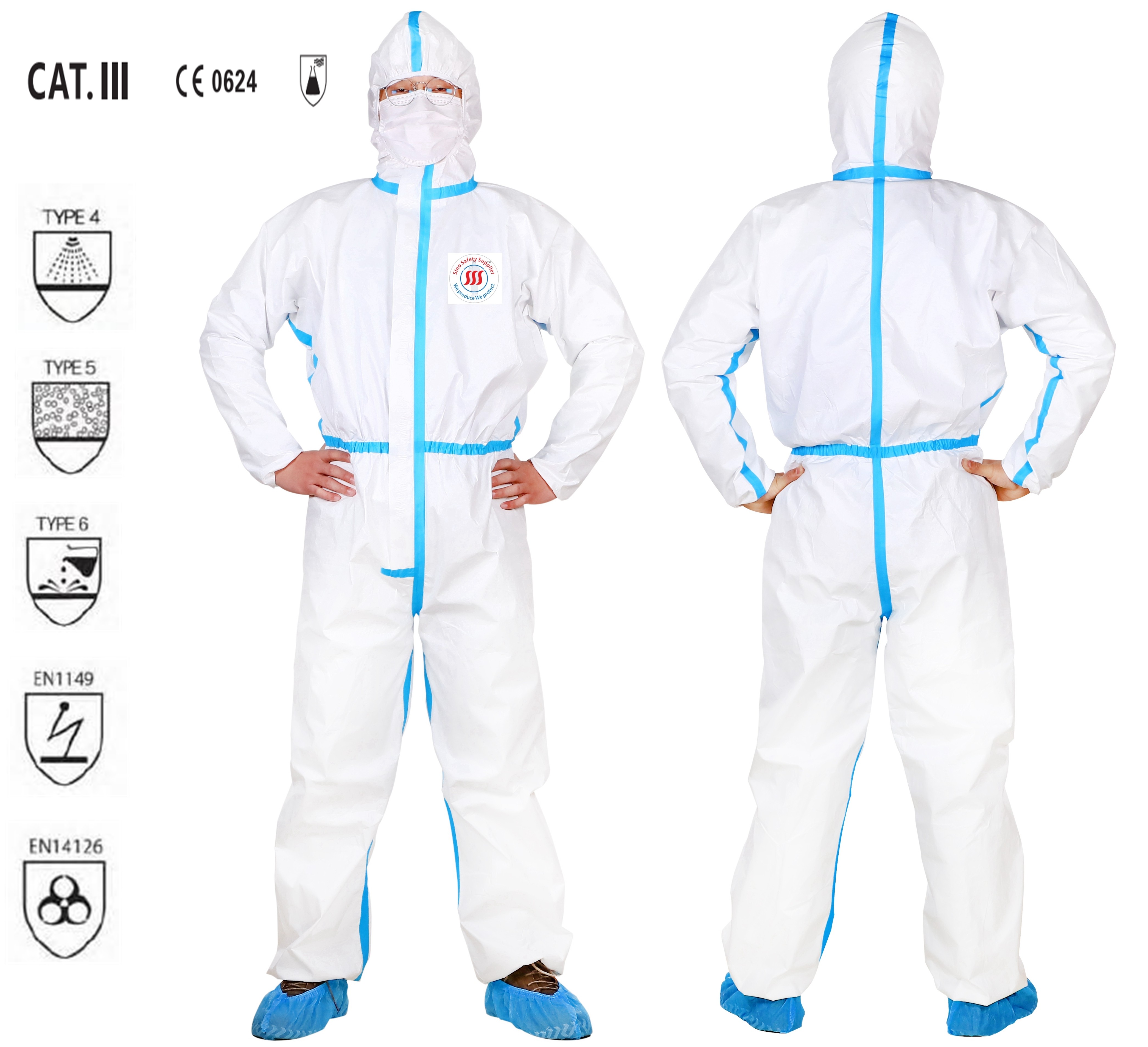 Taped Body Protection Surgical Hazmat Suit Asbestos Removal Waterproof Disposable Coverall