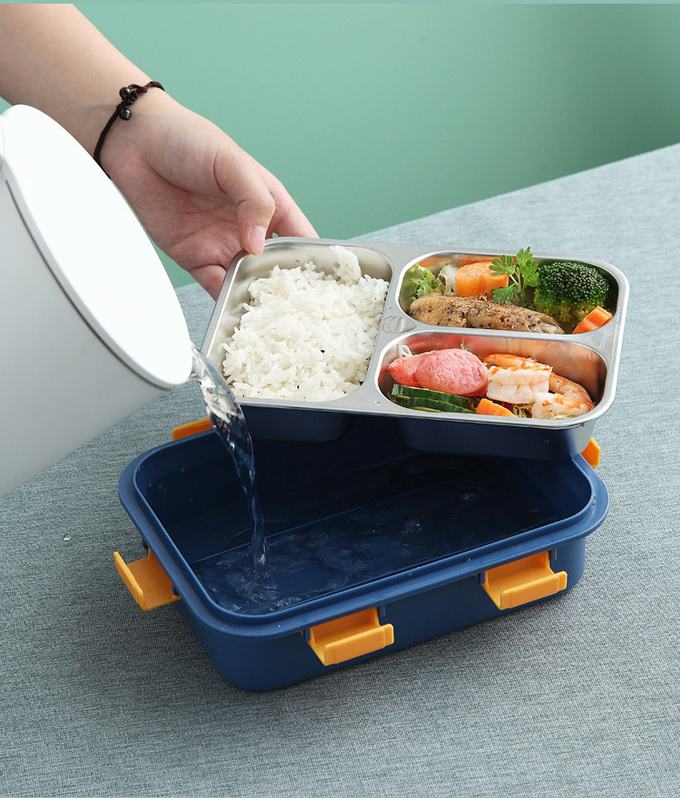 Metal Bento Lunch Box 3 Compartment 304 Stainless Steel Sealed Insulation Blue