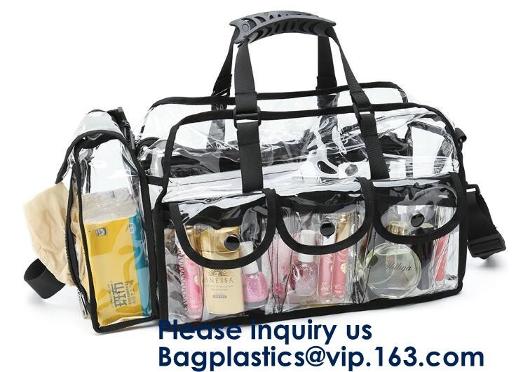 Beach Bag Clear PVC Bag Tote With Inner Pocket And Zipper Closure,PVC Bag Beach Tote With Black Handles, Bagease