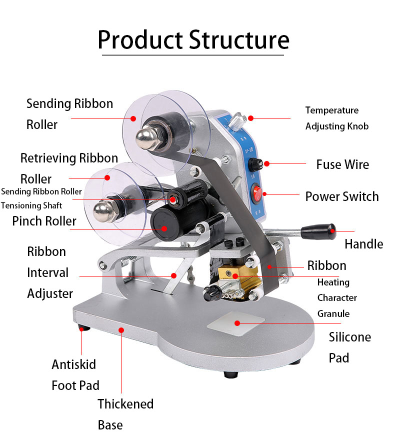 DUOQI DY8 Manual Hot Stamp Ribbon Number Expiry Date Coder Printer for Direct Supply