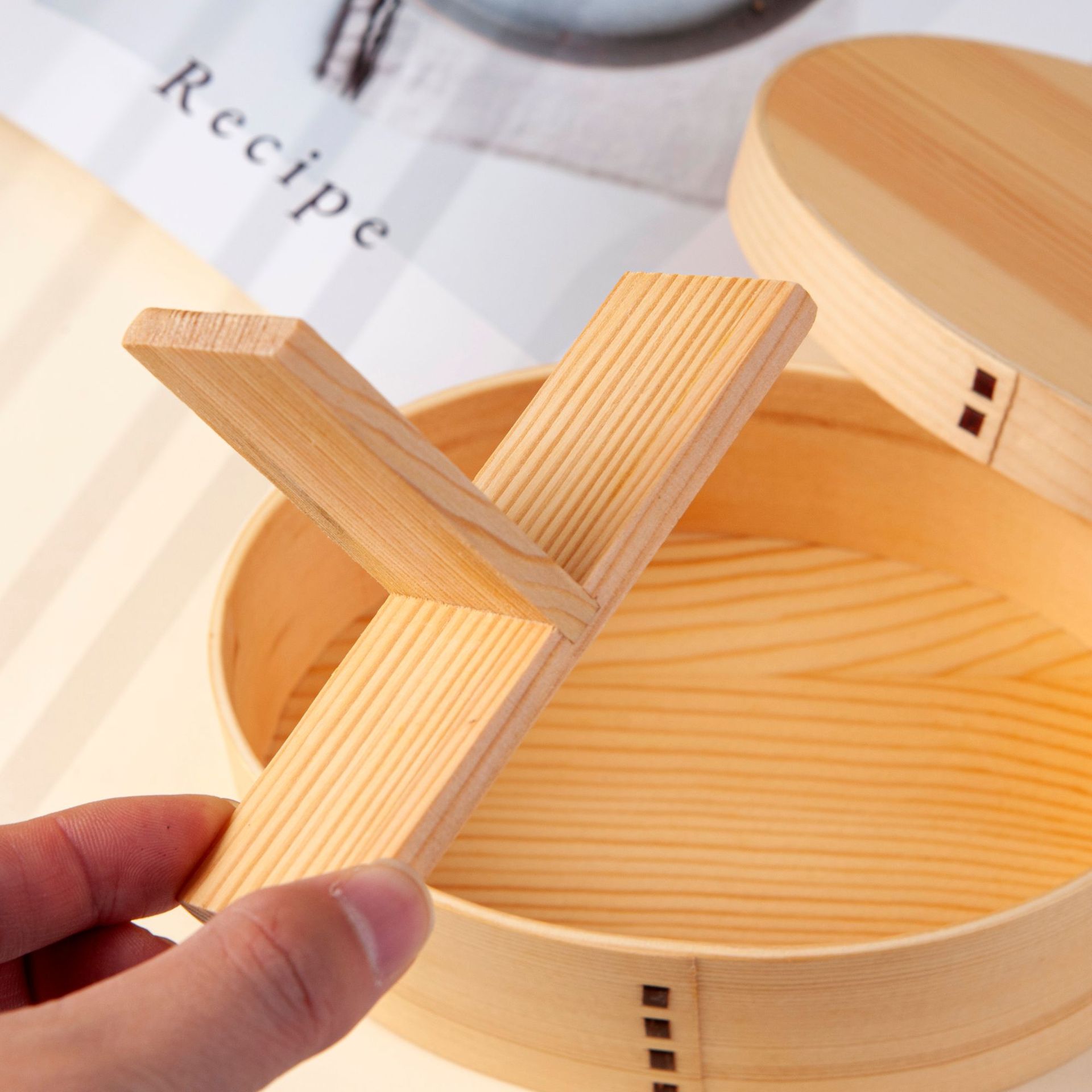 Japanese Bento Box with Divider Wooden Bento Lunch Box for Picnicking Office Hiking Camping