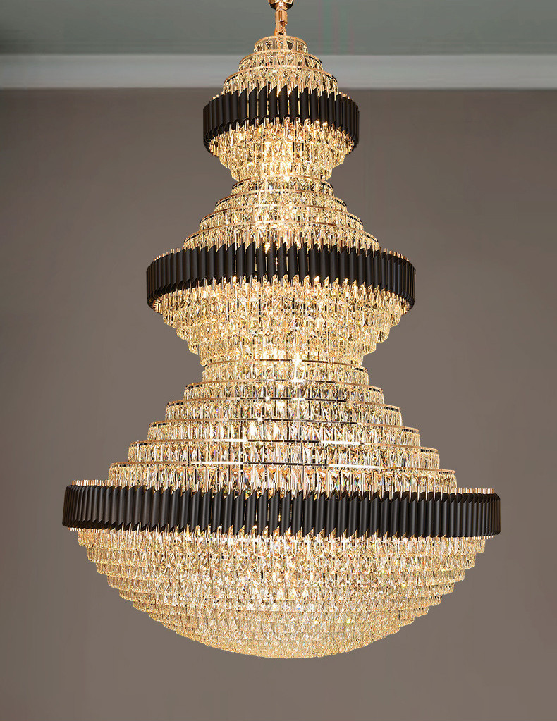 Top luxury Staircase Chandelier Lighting Large Home Decoration Crystal black ceiling light(WH-NC-93)
