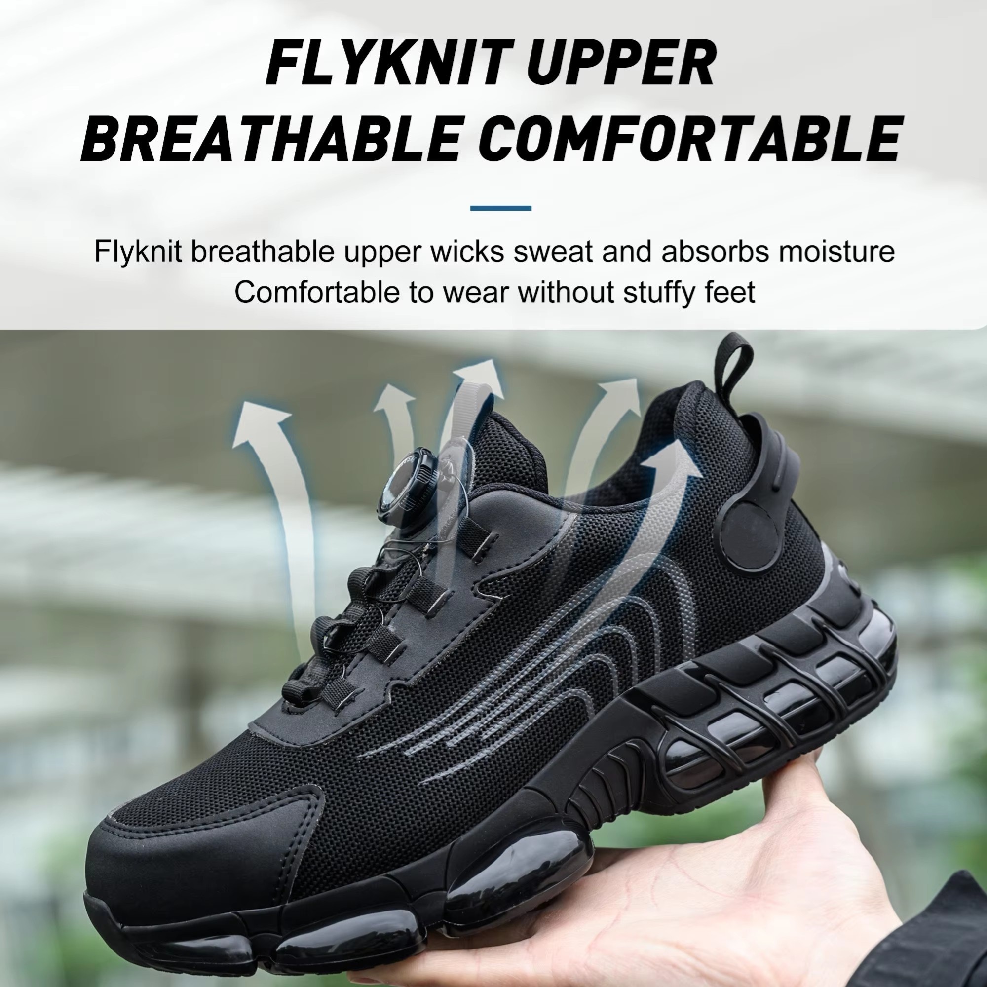 Air-cushioned Sole Black Microfiber Safety Shoes For Industrial Safety