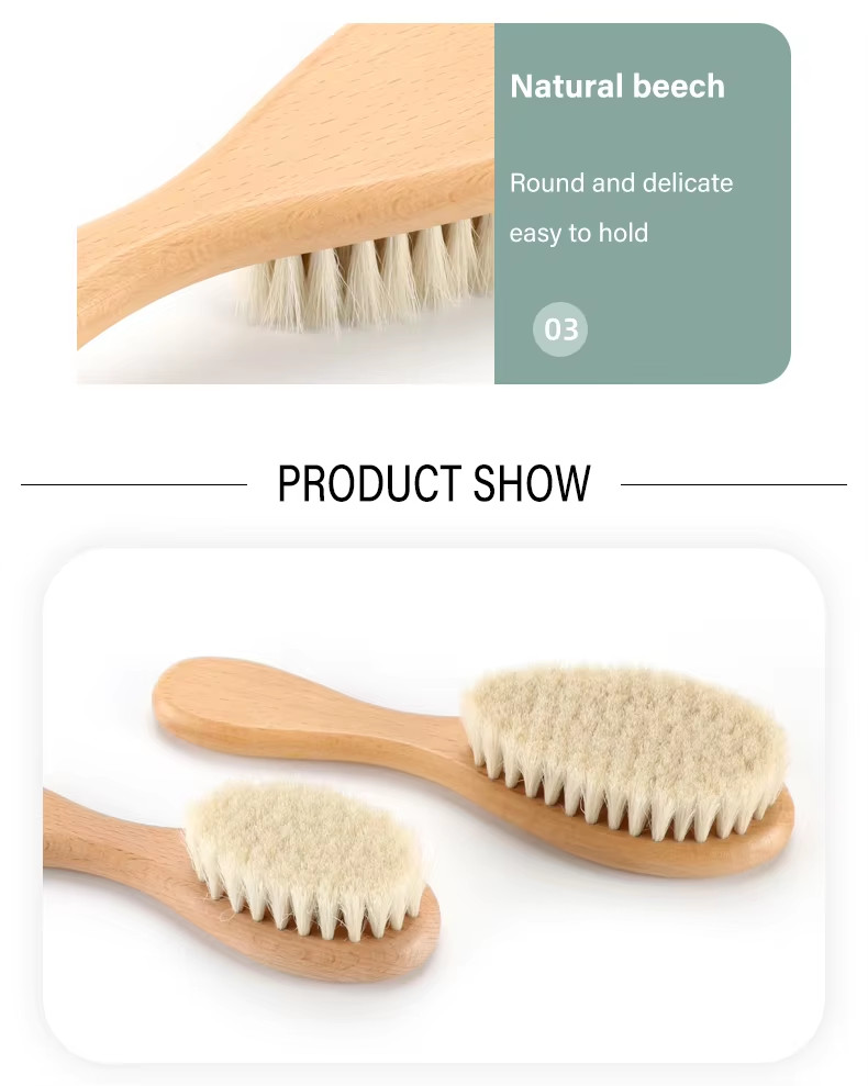 Customized LOGO Baby Brush And Comb Set Wooden Baby Hair Brush With Goat Bristle