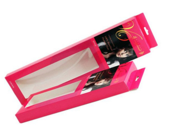 Heat Seal Hair Extension Packaging Box PVC Window Matt Lamination Wig Box With Hang Tag