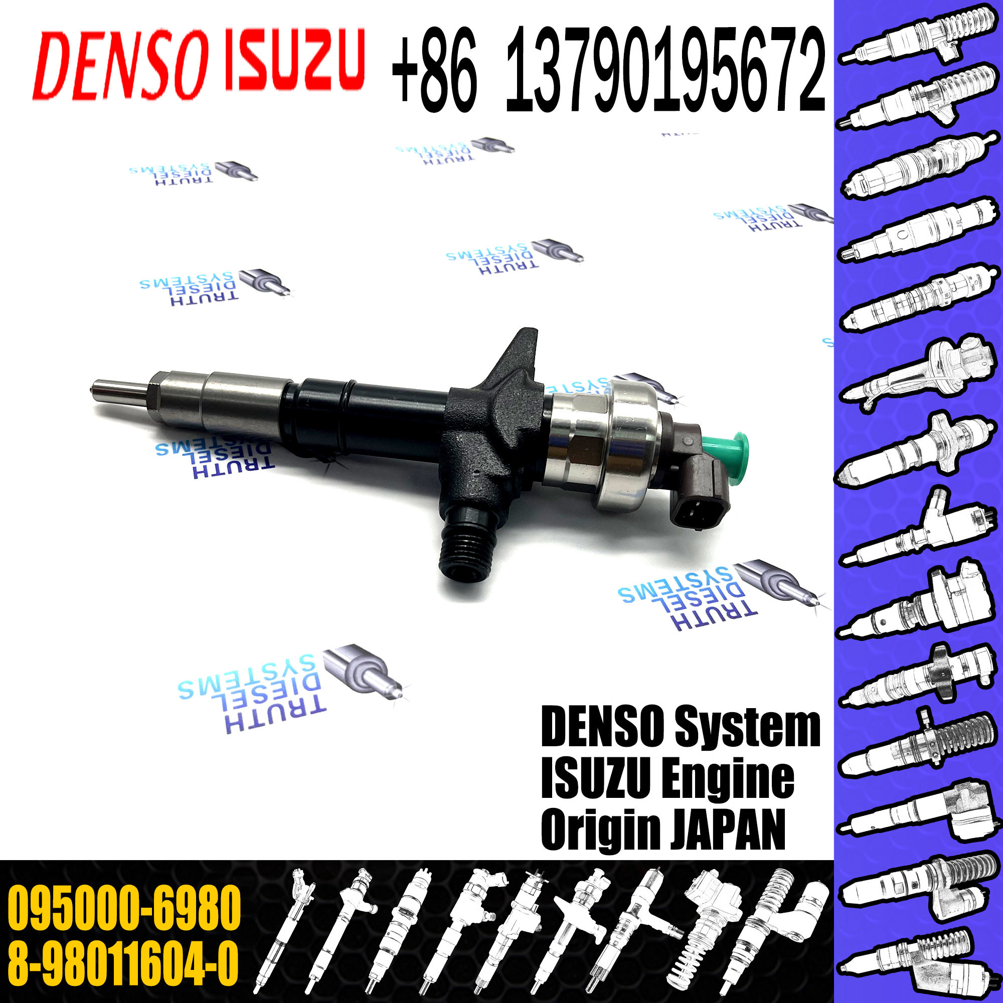 Common rail fuel injector 095000-6980 for ISUZU 4JJ1 8-98011604-0 8-98011604-5 8980116045 8-98119228-3