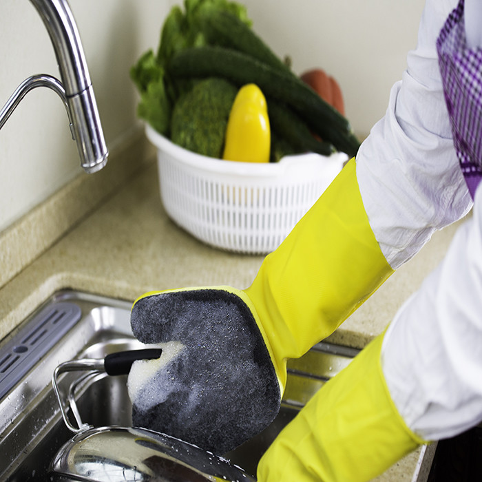Scouring Pad Dishwashing Gloves With Sponge Customized 35cm Length