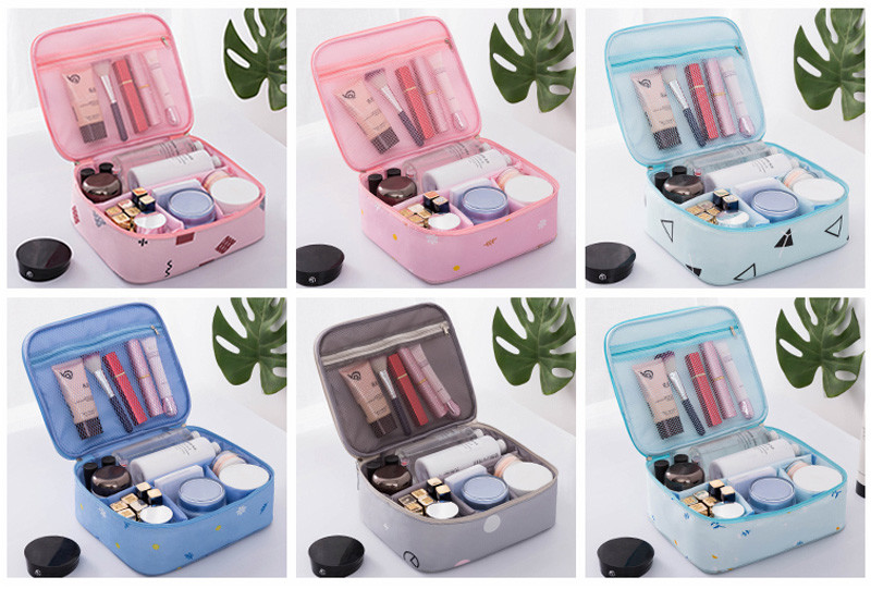 Printed Pattern Oxford Fabric Double Zipper Makeup Storage Bag