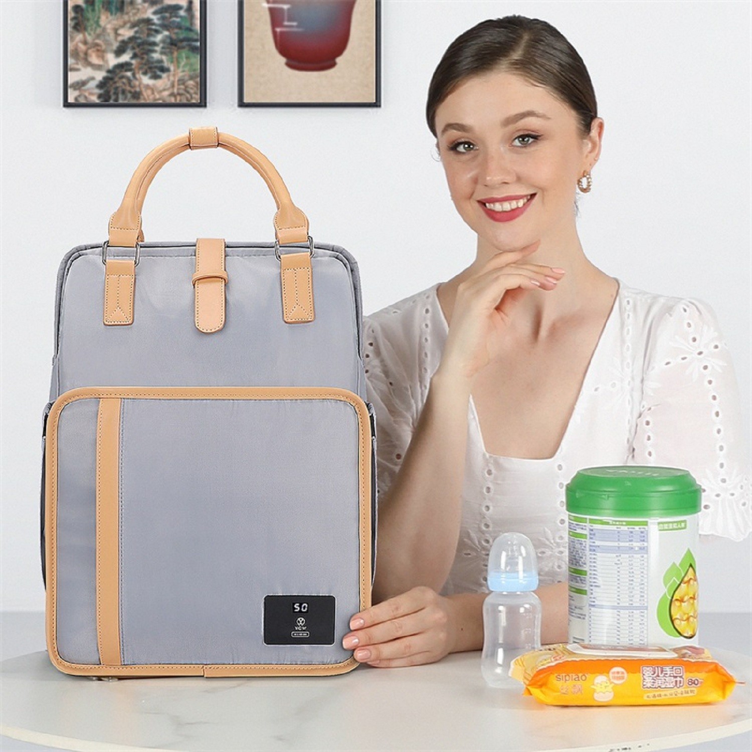 Mini Small Crossbody Diaper Bag Purse Backpack Insulated Bottle Pocket 11X8X15"