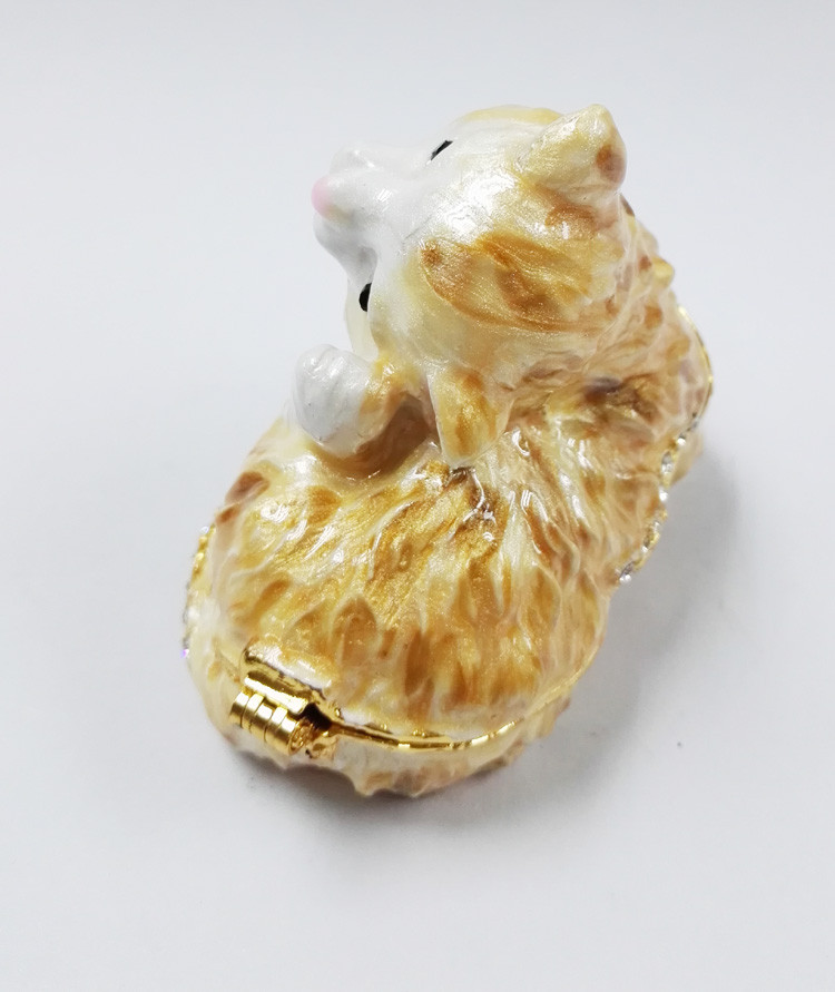 Fashionable Metal Alloy Pewter Rhinetone Cat Trinket jewelry box